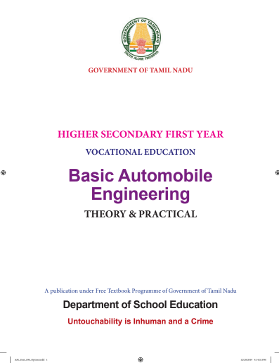 Basic Automobile Engineering, 11 th English – Vocational Subjects book